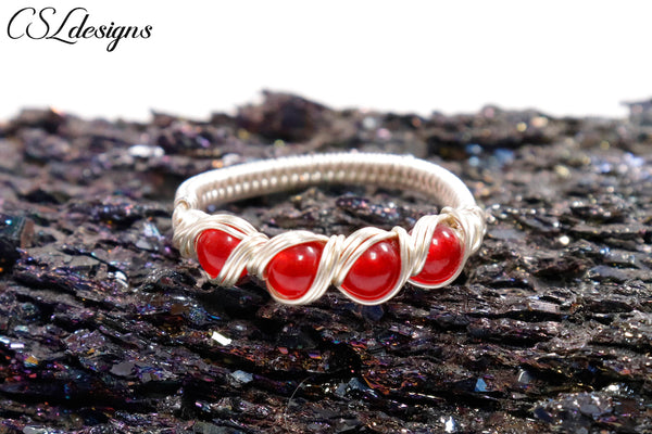 Candy spirals wirework ring ⎮ Silver and red