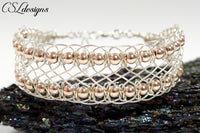 Beaded chevron wire macrame bracelet ⎮ Silver and rose gold