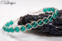 Inside braided wirework bracelet ⎮ Twisted silver and green