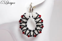 Kisses beaded kumihimo earrings ⎮ White, black and red