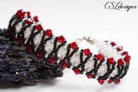 Kisses beaded kumihimo bracelet ⎮White, black and red