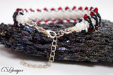 Kisses beaded kumihimo bracelet ⎮White, black and red