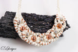 Beaded intertwining herringbone macrame necklace ⎮ White, silver and copper